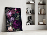 Elegant Dark Floral Bouquet Glass Wall Art