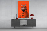 Cool Cat in Red Coat Glass Wall Art