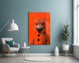 Cool Cat in Red Coat Glass Wall Art