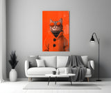 Cool Cat in Red Coat Glass Wall Art