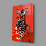 Stylish Zebra in Red Glass Wall Art
