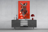Stylish Zebra in Red Glass Wall Art