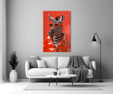 Stylish Zebra in Red Glass Wall Art