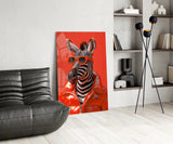 Stylish Zebra in Red Glass Wall Art
