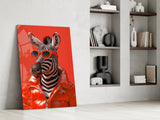 Stylish Zebra in Red Glass Wall Art