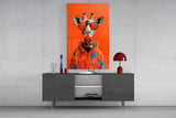 Giraffe in Red Polka Dot Hoodie Glass Wall Art
