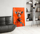 Giraffe in Red Polka Dot Hoodie Glass Wall Art