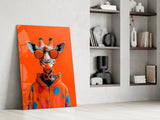 Giraffe in Red Polka Dot Hoodie Glass Wall Art
