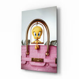 Cartoon Pink Purse Glass Wall Art - 72x46 cm