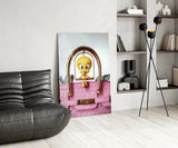 Tweety in Pink Purse Glass Wall Art