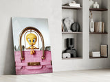 Tweety in Pink Purse Glass Wall Art