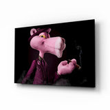 Pink Hipster Hippo Smoking Glass Wall Art - 72x46 cm