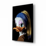 Duck with Pearl Earring Glass Wall Art