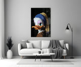 Duck with Pearl Earring Glass Wall Art