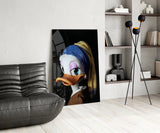 Duck with Pearl Earring Glass Wall Art