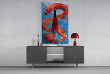 Dragon Dance in Red Glass Wall Art