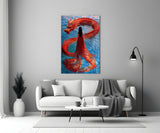 Dragon Dance in Red Glass Wall Art