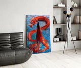Dragon Dance in Red Glass Wall Art