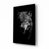 Lupo ringhiante su nero quadro in vetro - 72x46 cm