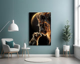 Lion and Cub Fire Glass Wall Art
