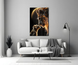 Lion and Cub Fire Glass Wall Art