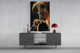 Lion and Cub Fire Glass Wall Art