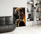 Lion and Cub Fire Glass Wall Art