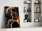 Lion and Cub Fire Glass Wall Art