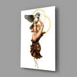 Elegant Hand with Bird and Halo Glass Wall Art