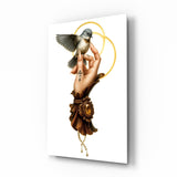 Vogel und Hand Kunst Glasbild - 72x46 cm