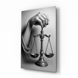 Main à la balance de la justice Tableau en verre - 72x46 cm
