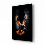 Aquila dalle ali ambrate spiegate su nero quadro in vetro - 72x46 cm