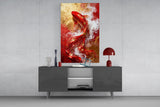 Elegant Red Koi Fish in Gold Glass Wall Art
