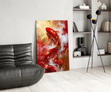Elegant Red Koi Fish in Gold Glass Wall Art