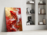 Elegant Red Koi Fish in Gold Glass Wall Art