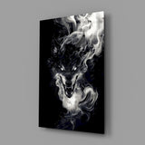 Ferocious Wolf in Flames Glass Wall Art