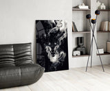 Ferocious Wolf in Flames Glass Wall Art