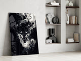 Ferocious Wolf in Flames Glass Wall Art