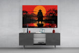 Silhouette Samurai Sunset Glass Wall Art