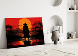 Silhouette Samurai Sunset Glass Wall Art