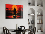 Silhouette Samurai Sunset Glass Wall Art