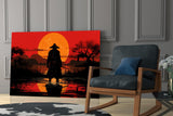 Silhouette Samurai Sunset Glass Wall Art