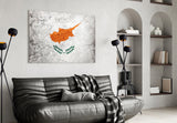 Cyprus Flag on Textured Stone Glass Wall Art