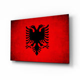 Quadro in vetro Aquila albanese su rosso - 72x46 cm