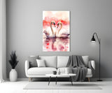Elegant Swans in Love Glass Wall Art