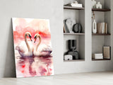 Elegant Swans in Love Glass Wall Art