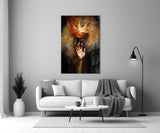 Royal Crown Hand Gesture Glass Wall Art