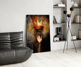 Royal Crown Hand Gesture Glass Wall Art