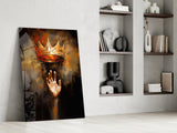 Royal Crown Hand Gesture Glass Wall Art