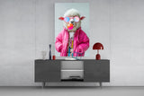 Funky Sheep in Pink Glass Wall Art